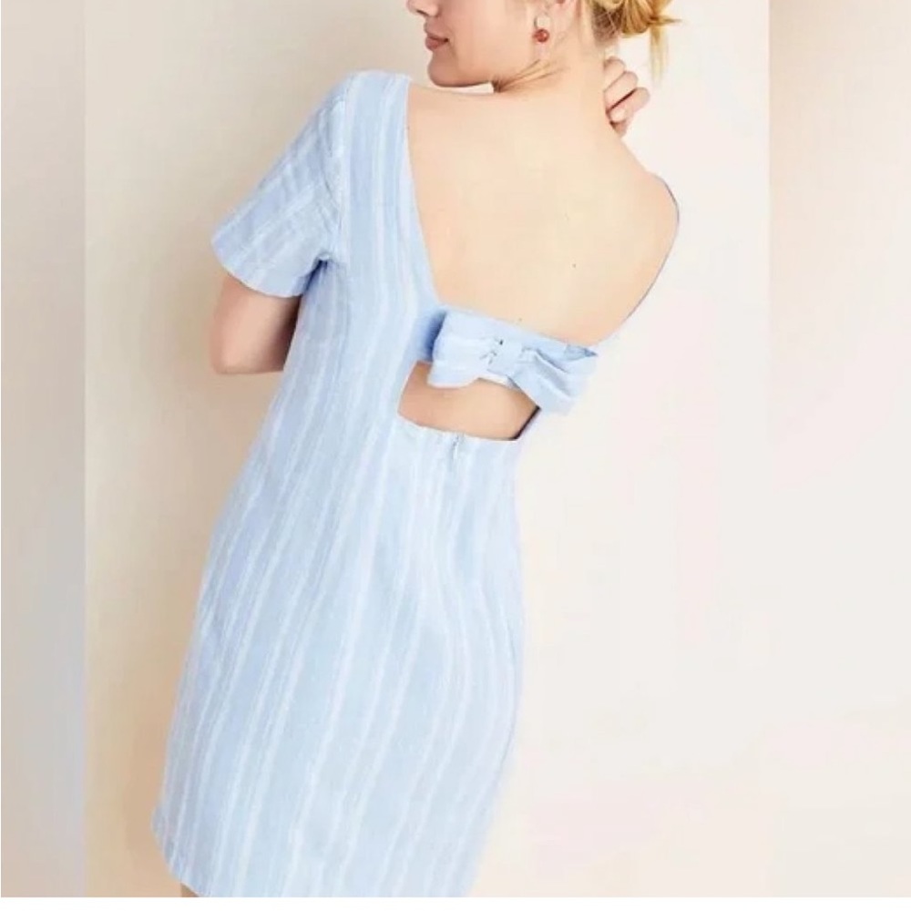 [Anthropologie] Cape May Blue Stripe Linen Size 4 Dress (has stretch)